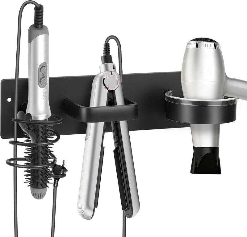 Bensbl Hair Tool Organizer Wall Mount – Aluminum Hair Dryer Holder & Curling Iron Rack with Hooks, Space Saving Bathroom Hair Styling Tool Storage for Blow Dryer, Flat Iron, Curling Tools (Cylinder) - Image 1